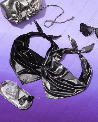AWAYTR Y2K Hair Bandanas for Women Hair - 2Pcs Punk Head Wraps for Girls Hair Scarf Grunge Disco Head Cover - color: Laser (Black/Dark Grey)