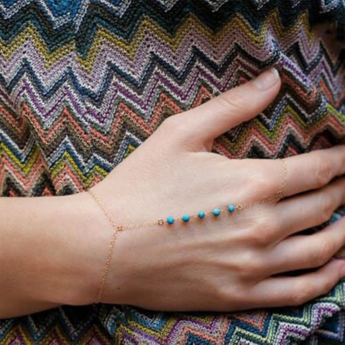 choice of all Hand Chain Bracelet Gold Finger Ring Bracelet Hand Chain for Women Trendy Birthday Jewelry Gifts - color: B9:Turquoise ring bracelet