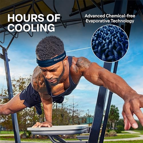 COLD FACTOR Cooling Headband for Women and Men – UPF 50+ Advanced Evaporative Comfort, Instant Cooling Sweatband for Outdoor Sports, Fitness, Yoga, Hiking, Running, and Workout - color: Navy Blue