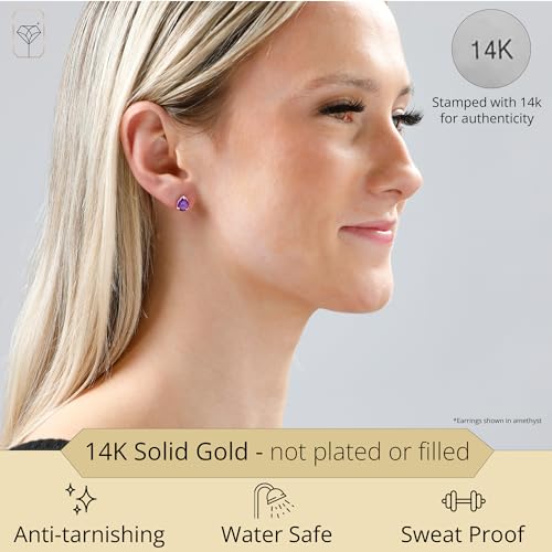 14k Yellow or White Gold Teardrop Gemstone Pear Shape Stud Earrings for Women with Push Backs and 8mm x 6mm Birthstone by MAX + STONE - color: Genuine Citrine