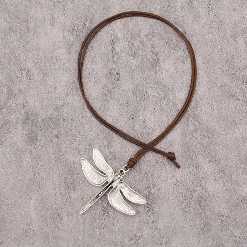 GelConnie Leather Necklace for Women Round Wooden Pendant Long Leather Choker Vintage Sweater Necklace Gold Chunky Boho Necklaces for Women - style: Dragonfly Casual Necklaces