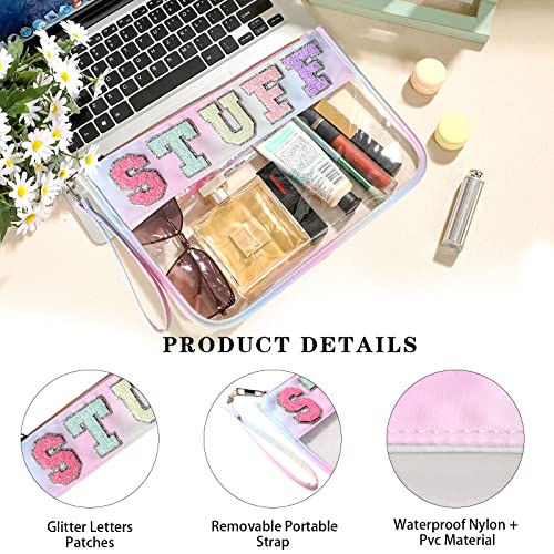 DYSHAYEN Chenille Letter Clear Zipper Pouch for Travel,Nylon Clear Cosmetic Bag,Makeup Travel Bag for Women Girls 11.8 Inches x 8.2 Inches - color: Multicoloured-Stuff