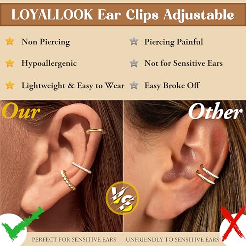 LOYALLOOK Ear Cuff Earrings for Women 14K Gold Plated Ear Cuffs Non Piercing Clip on Cartilage Earring Trendy Fake Earrings Hypoallergenic Huggie Hoop Clip Cuff Earring Lightweight - color: gold--simple A