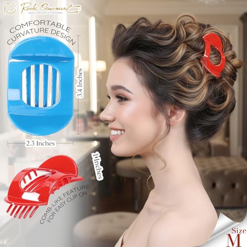 RC ROCHE 6 Pcs Flat Claw Hair Clips for Women Thick Hair French Round Duckbill Square Secure Strong Hold Grip Clamps Barrettes Curved No Slip No Crease Styling Cute, Medium Limited Edition - color: (Medium) Limited Edition