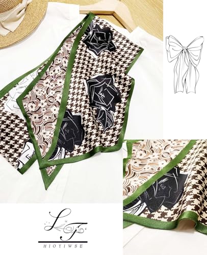 Hioyiwse Head Scarf Hair Neck Scarves For Women Purse Bag Scarfs For Handbags Silky Long Thin Satin Headscarf Fashion - color: B14-line Black Rose