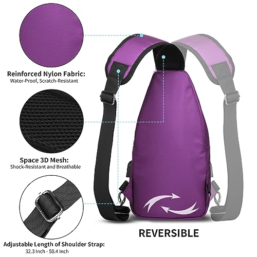 AMJ Crossbody Sling Bag Men Women, Casual Shoulder Backpack, Chest Daypack Satchel for Hiking Travel - color: Purple, size: Small