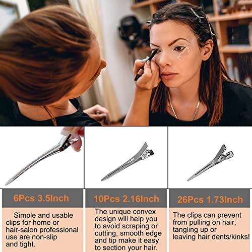 HiJeaton 42Pcs Styling Hair Clips, Silver Metal Duck Billed Hair Clips for Women Styling Sectioning, Duckbill Long, Pin Curl, Alligator Roller Clip with Case (42PCS) - size: 42pcs Mixed