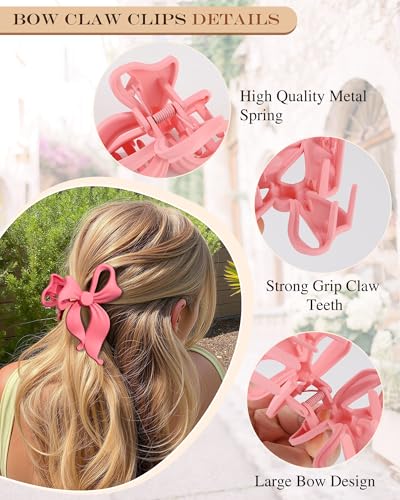 4 PCS Bow Hair Clips Bow Claw Clip for Women, Large Hair Claw Clips for Thin Thick Long Hair Cute Nonslip Bows(Cute Pink Series) - color: Cute Pink Series