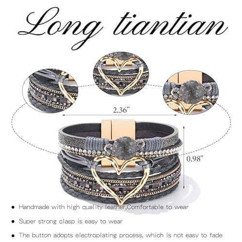 Long tiantian Boho Leather Wrap Bracelets Gifts Trendy Stuff Layered Bangles Bracelets for Women Modern Stackable Infinity Bracelets Bohemian Jewelry Gifts for Women Birthday Gifts - color: B9:Bangle Bracelets(grey)
