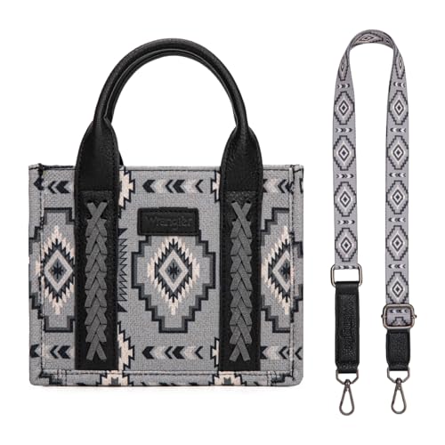 Wrangler Mini Aztec Tote Bag for Women Boho Small Top Handle Purse with Adjustable Strap - color: Boho Black