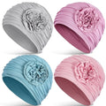 JenPen 4 Pcs Cotton Chemo Headwear for Women Turban Soft Cancer Head Scarf Hats Beanie Elastic Hair Wraps - color: Warm Colors