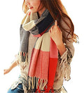 Wander Agio Women's Fashion Long Shawl Big Grid Winter Warm Lattice Large Scarf - color: Orange Red
