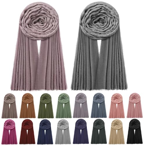 Yahenda 18 Picees Women Scarfs Shawl Hijab Soft Cotton Hemp Long Scarf Head Wraps for Women, 27 x 69 Inches - color: Earth Tone Color