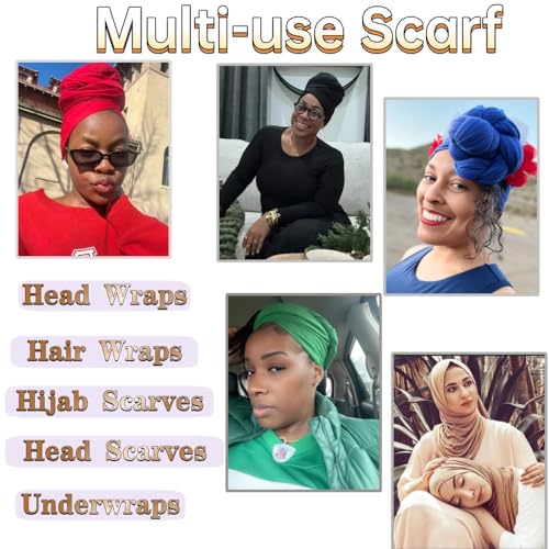 Head Wraps for Black Women, Breathable Headwrap Soft Long Hair Wraps Wide Headscarves for Locs Braids - color: 5pcs-(black,royal Blue,wine Red,green,camel)