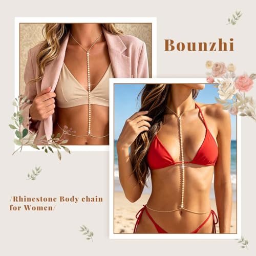 Bounzhi Rhinestone Crossover Body Chain Bra Shiny Crystal Chest Harness Bikini Body Jewelry - style: 1G