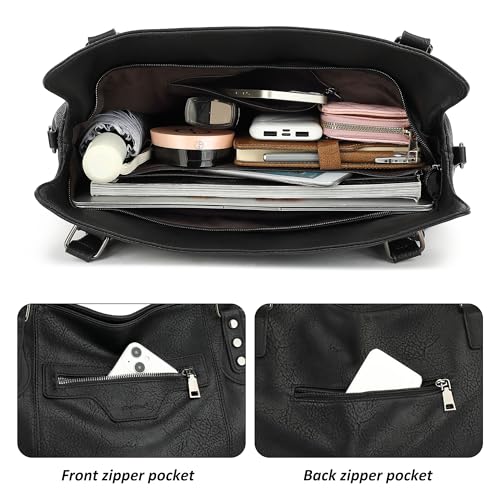 TANTOMI Tote Bag for Women Vegan Leather Purses and Handbags Ladies Waterproof Big Shoulder Bag for Travel - color: Black.d
