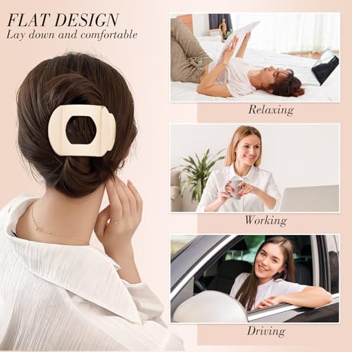 Obeoby 6 Pcs Flat Hair Clips for Women, Medium Flat Claw Clips French Hair Barrettes Accessories Hair Claws for Medium Hair Volume Stocking Stuffers - color: Coffee, brown, light pink, black, white