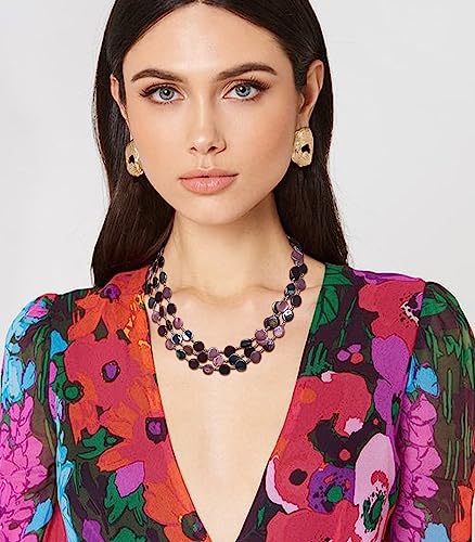 Noessla Layered Beaded Chunky Necklace for Women Boho Two-color Shell Statement Necklace Fashion Collar Costume Jewelry Gifts for Mum - color: Purple