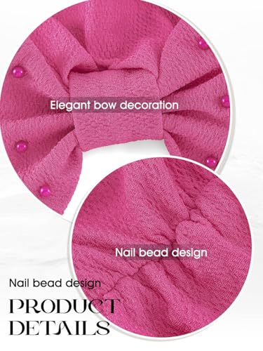 Bohend Stretchy Bowknot Turban Headband Elastic Cap Non Slip Bonnet Beanie Headwrap Hats for Women and Girls - color: Pink