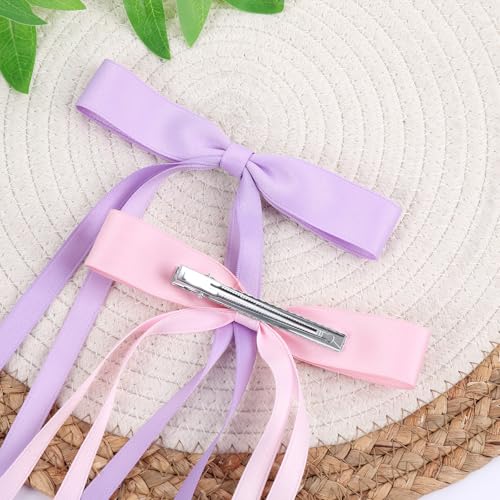 WORTL Hair Bows Clips Coquette Ribbon Bowknot with Long Tail Princess Hair Bows French Barrettes Hair Accessories for Women Girls 16PCS (Rose red, Dark Blue, Purple, Pink) - color: Rose red, Dark Blue, Purple, Pink