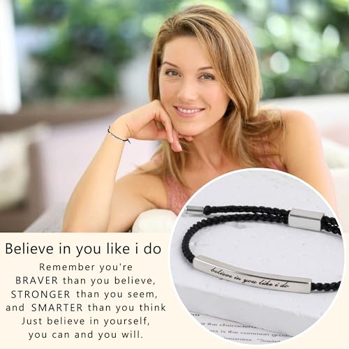 LINY Inspirational Gifts for Women Men, Dont Let The Hard Days Win Gifts, Motivational Inspirational Tube Bracelets Friendship Birthday Meaningful Gift for Friends Female - color: Believe in you like i do Black+Sliver