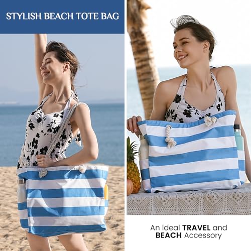 Clothirily Beach Bag for Women - Large Beach Tote Bag, Waterproof Sandproof Beach Bag with Zipper, Large Swim Pool Beach Tote - color: Sky Blue