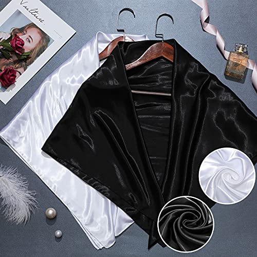 SATINIOR 35 Inch Silky Head Scarf 2 Pcs Large Square Neck Scarf Sleeping Hair Wrapping Satin Bandana for Women - color: Black, White, style: Classic