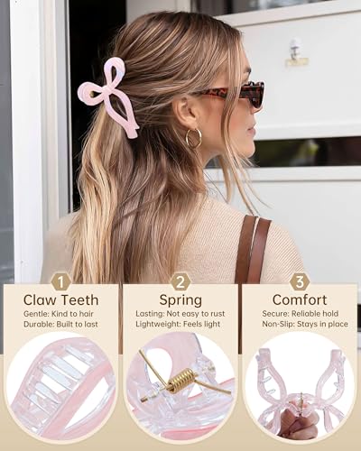 Mesovor 4 Pack Elegant Bow Hair Claw Clips, Nonslip 4.3" Large Hair Grip Hairclips for Thin and Thick | Acrylic Hair Strong Hold Hair Jaw Clamps (Mermaid Stripes) - color: Mermaid Stripes