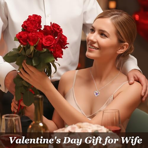 CDE Engraved Forever Love Heart Birthstone Necklace Jewelry Gifts for Women | Hypoallergenic,Nickel-Free & Lead-Free,3 x 3 mm 5A CZ Heart Pendant,Anniversary Christmas Birthday Gift for Girlfriend Wife - color: Birthstone-02-Feb, style: Rhodium Plated-Bra