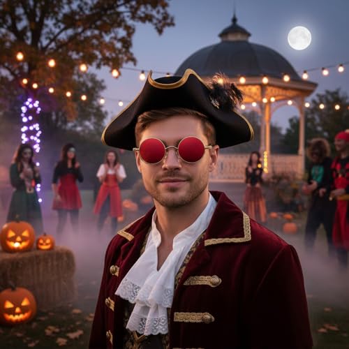 FEISEDY Retro Gothic Steampunk Sunglasses Round Metal Frame Punk Circle Inspired Shade Men B1857 - color: Gold/Red Mirrored
