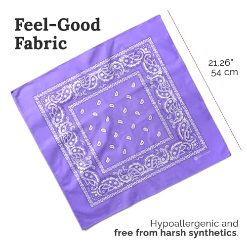 ZENO 100% Cotton & Natural Fibers Bandana Scarf - Soft, Durable, Machine Washable – Unisex for Men & Women - color: Lavender Single