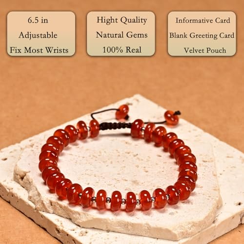 468Handmade Adjustable Natural Gemstone Crystal Bracelet Healing Power Energy Inspirational Gifts with Card for Unisex - color: 09-Carnelian(Luck), size: 5x8mm