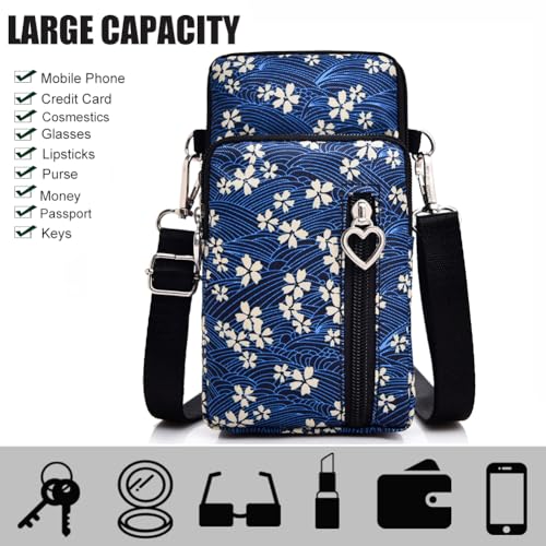 JANKS Small Crossbody Bag for Women - Mini Phone Purses with Crossbody Strap and Wallet - Nylon Arm Bag - color: B-white Flower