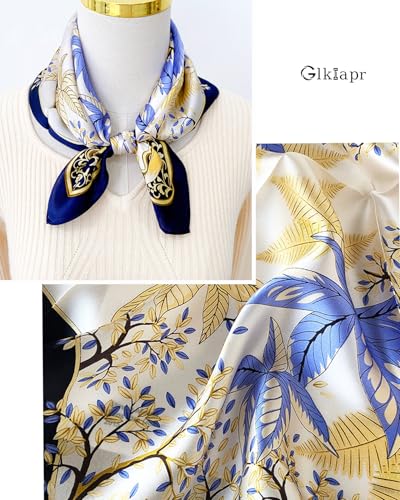 Satin Bandana Headscarf for Women Silky Hair Scarves for Fashion Lightweight - color: 11-blue Leaves