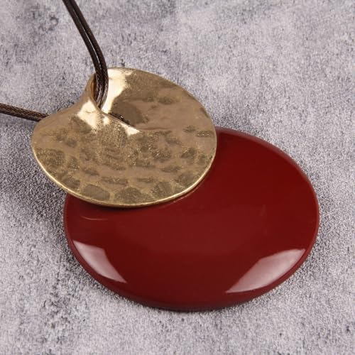 Leather Necklace for Women Large Pendant Hippie Choker Necklace Vintage Sweater Necklace Chunky Boho Necklaces for Women - style: Chunky Circle Necklace