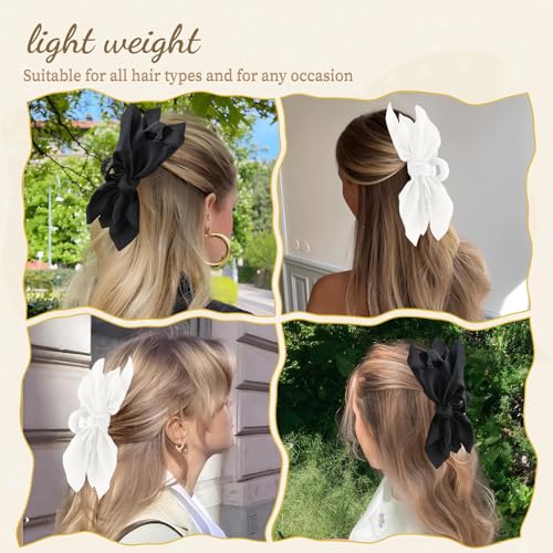 Bow Claw Clips Bow Hair Clips Black White 2PCS Big Hair Bows for Women Butterfly Styling Large Hair Clips for Thick Hair for Girls Hair Accessories for Teen - color: 2PC-Black+White