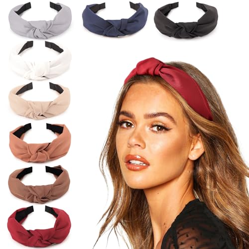DRESHOW 8 Pack Knotted Headbands for Women Wide Turban Headband Yoga Exercise Ribbing Hair Hoop Hair Bands Accessories - color: 8 Pcs: Red, Coffee, Brick Red, Khaki, Black, Navy Blue, Grey, White