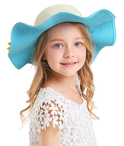 Bienvenu Kids Multi-Colors Large Brim Flower Beach Sun Hats - color: Blue