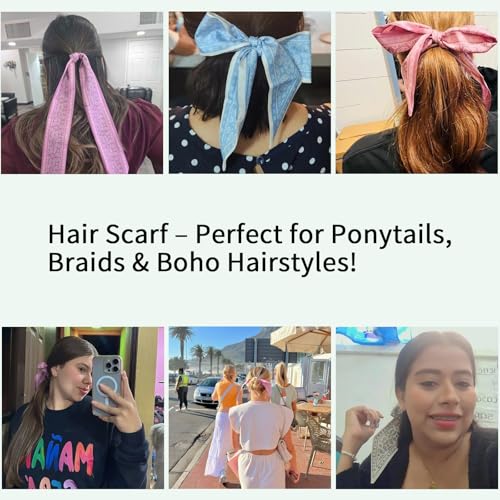4/40 Pcs Hair Scarf for Women, 35"x2.36" Lightweight Silk Headband, Purse & Bag Scarves Gift Collection - color: Powder Blue