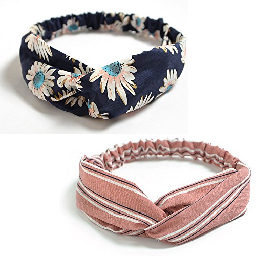 DRESHOW 10 Pack Boho Headbands for Women Girls Criss Cross Elastic Hair Bands Yoga Flower Headwraps Accessories - color: 10 Pack C: Flower Printed Series VII