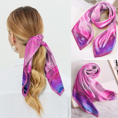 Scarf Silk Feeling Square Satin Head Hair Scarf Wrap 27.5 Inches Headwear Aesthetic Cute Decoration Women Girls - color: V-23-pink