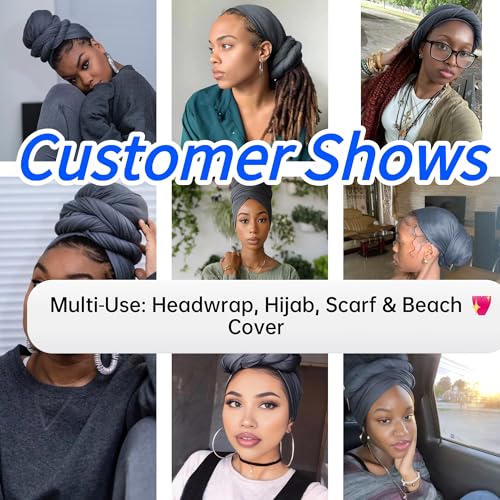 Harewom Head Wraps for Black Women Stretch Head Scarf Long African Hair Wraps Turban Headwraps Jersey Headbands - color: 1pcs -Dark Gray
