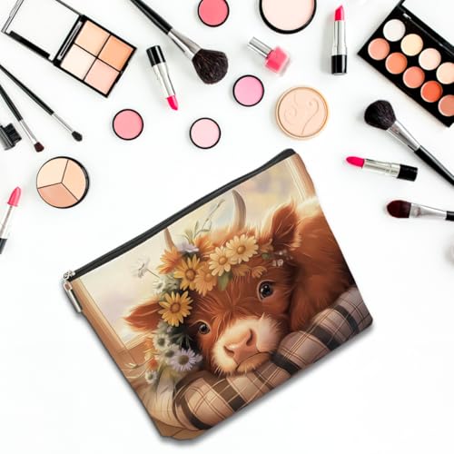 4 PCs Highland Cow Makeup Bag Cow Print Stuff Highland Cow Gifts Cosmetic Bag, Western Gifts for Women Scottish Girls Best Friends Coworkers, Cute Cow Stuff Christmas birthday Gifts Zipper Pouch - color: highland cow makeup bag
