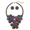 Statement Chunky Flower African Necklace For Women Tribal Fashion Costume Jewelry Earring Sets Unique Big Colorful Rhinestone Crystal Pendent Collar Choker Bib Handmade - color: three flowers colorful