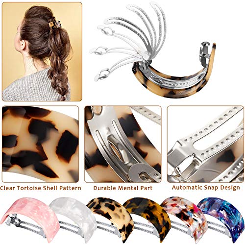 6 Pieces Elegant Hair Accessories for Women, Girls, and Ladies: Rectangle and Semi-Circle Barrettes, Tortoise Shell Clips with Automatic Snap Closure