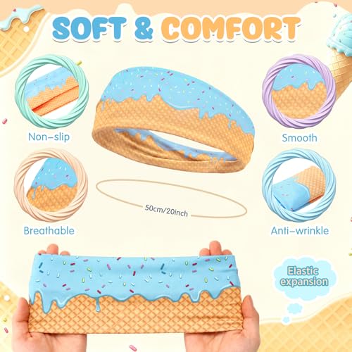 18 Pcs Sports Sweatbands for Men Women Camo Headbands Workout Non Slip Headbands Breathable Head Band Fitness Stretchy Unisex Hairband for Yoga Running Cycling Ball - color: Ice Cream