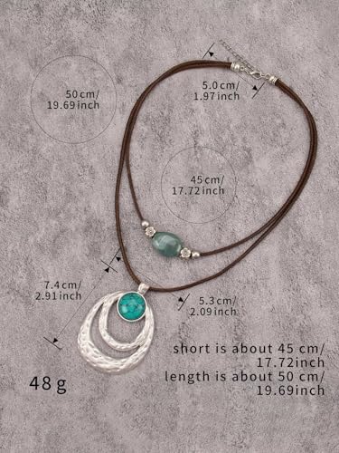 Boho Necklaces for Women Chunky Circle Necklace Layered Boho Circle Leather Choker Necklace Long Vintage Necklaces Bohemian Jewlery Gifts - style: Bohemian Chain Necklace