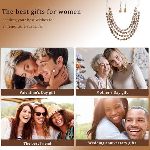 Errally Layered Beaded Statement Necklace Multi Strand Crystal Beads Collar Necklace and Earring Sets for Women Fashion Costume Jewelry Set Gifts for Her - color: Bronze