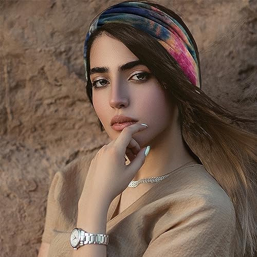 FULZTEY Wide Headbands for Women Cute Boho Hairbands Tie Dye Headwraps Elastic Workout Yoga Sweat Band Non Slip Bandanas Knot Turban Fashion Head Bands for Women's Hair Accessories Teenage Girls 3Pcs - color: Style 27