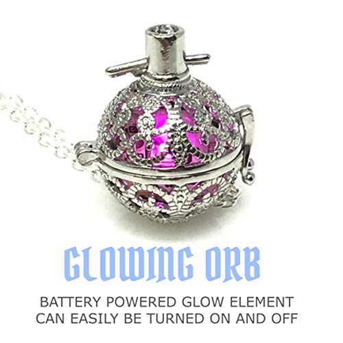 UMBRELLALABORATORY Steampunk FIRE Necklace - Pendant Glow Locket - Great Gifts for women, Mother, Father, cute magical Jewelry - color: Pink